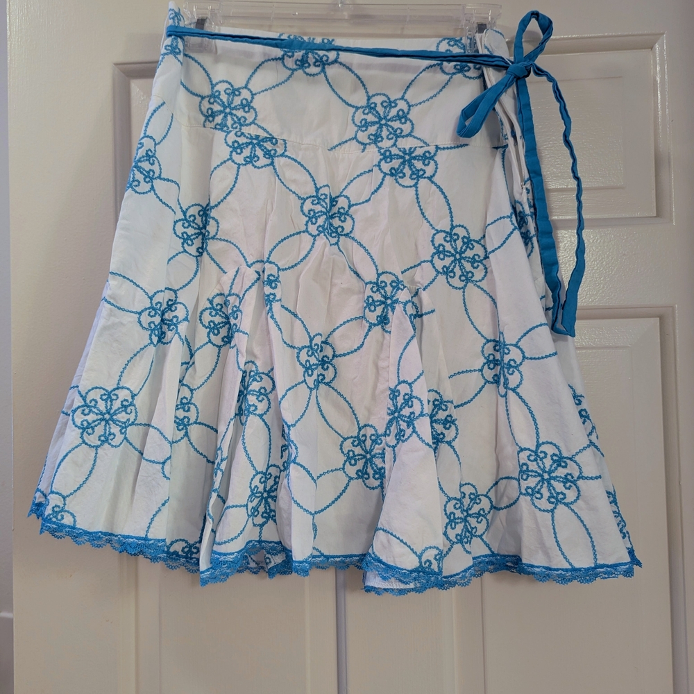 Heart Soul White Skirt with Blue Embroidery